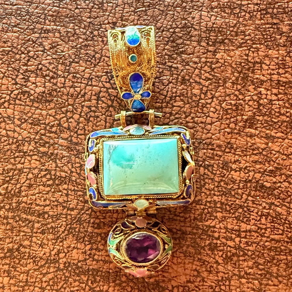 Gold-Tone Pendant Necklace with Turquoise and Amethyst Source Unknown - Picture 5 of 12